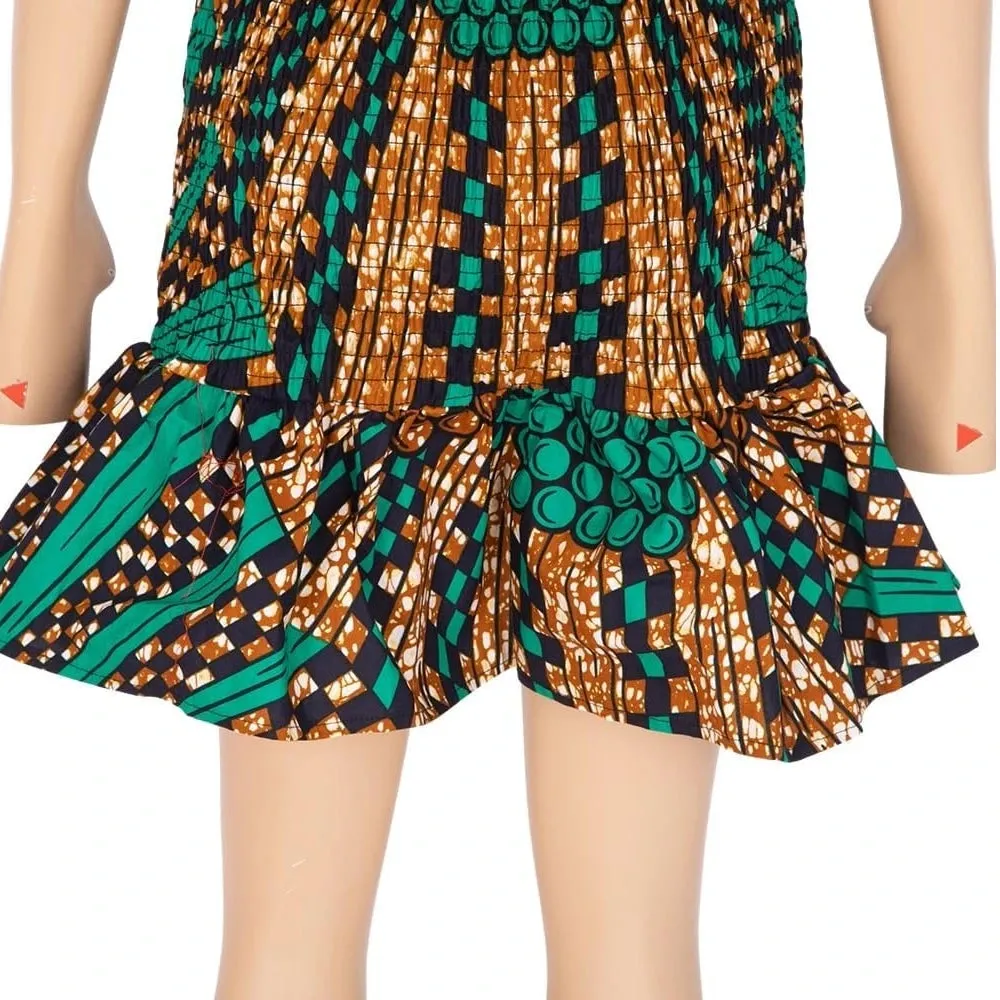 Women's Bodycon Dress Off Shoulder Ruffle Elasticated Ankara Dresses Summer African ankara Print Strentch Dresses WY10200