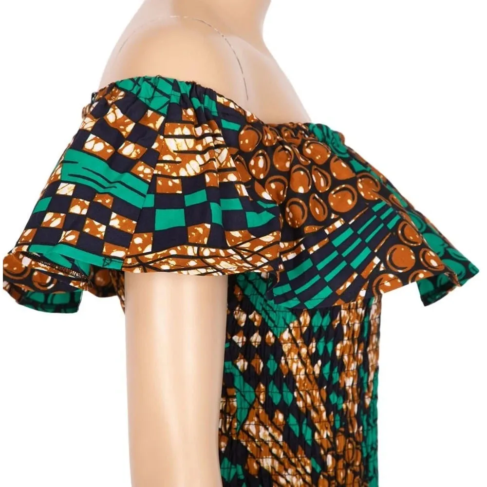 Women's Bodycon Dress Off Shoulder Ruffle Elasticated Ankara Dresses Summer African ankara Print Strentch Dresses WY10200