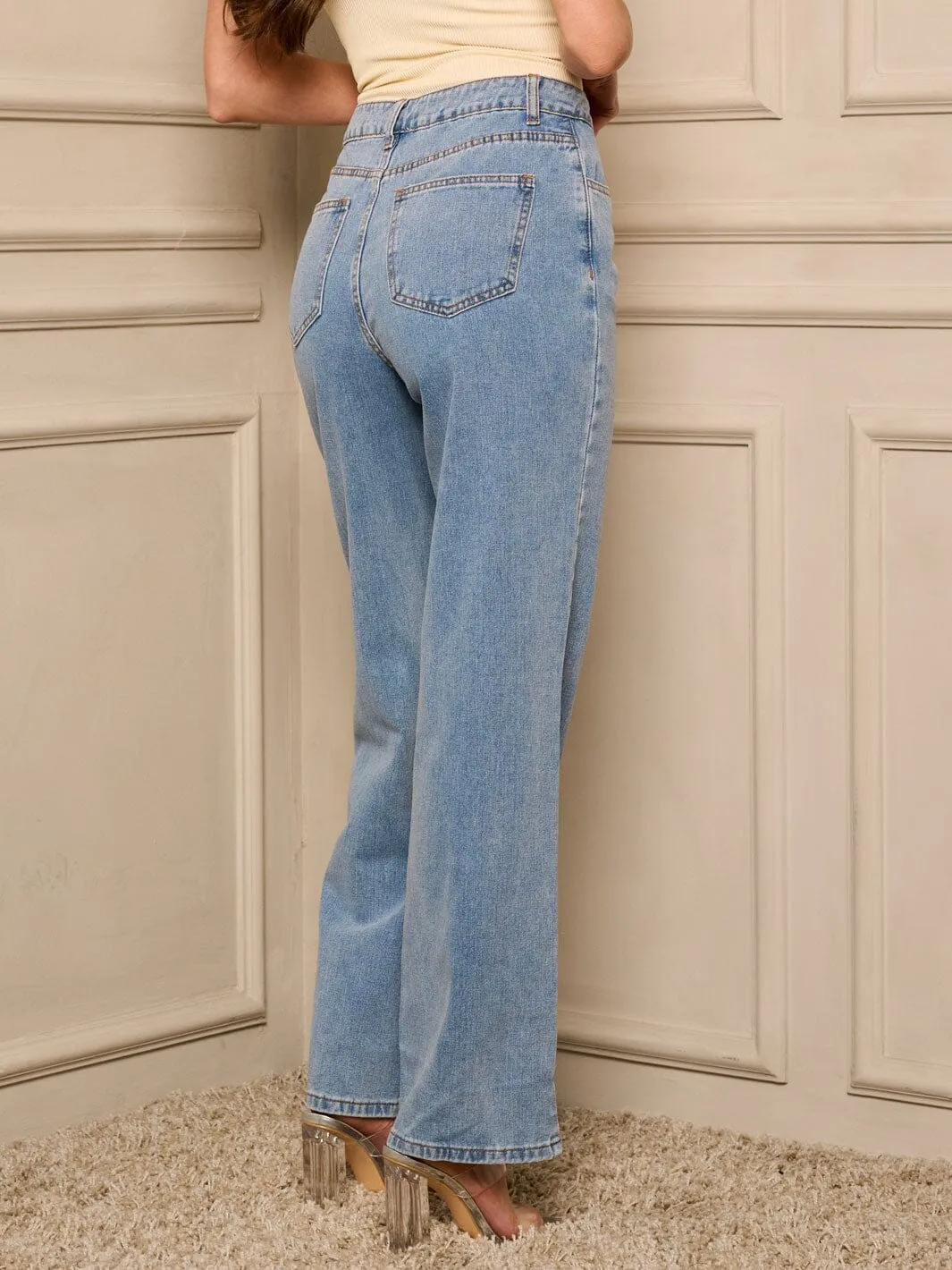 WOMEN'S BUTTON CLOSURE POCKETS DENIM PANTS