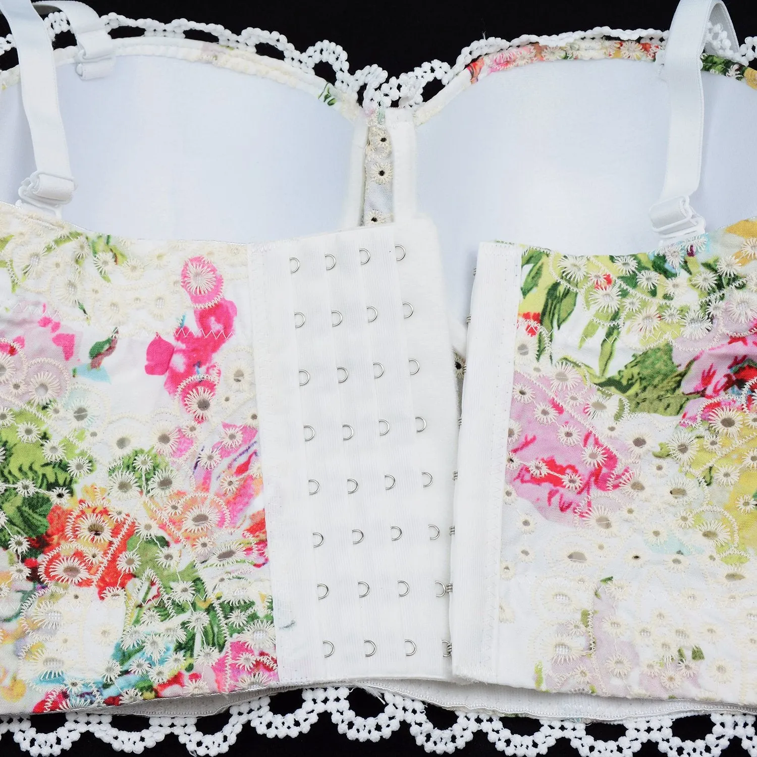 Women's Embroidery Floral Hollow Lace Bustier Crop Top Sexy Corset Bra Tops White