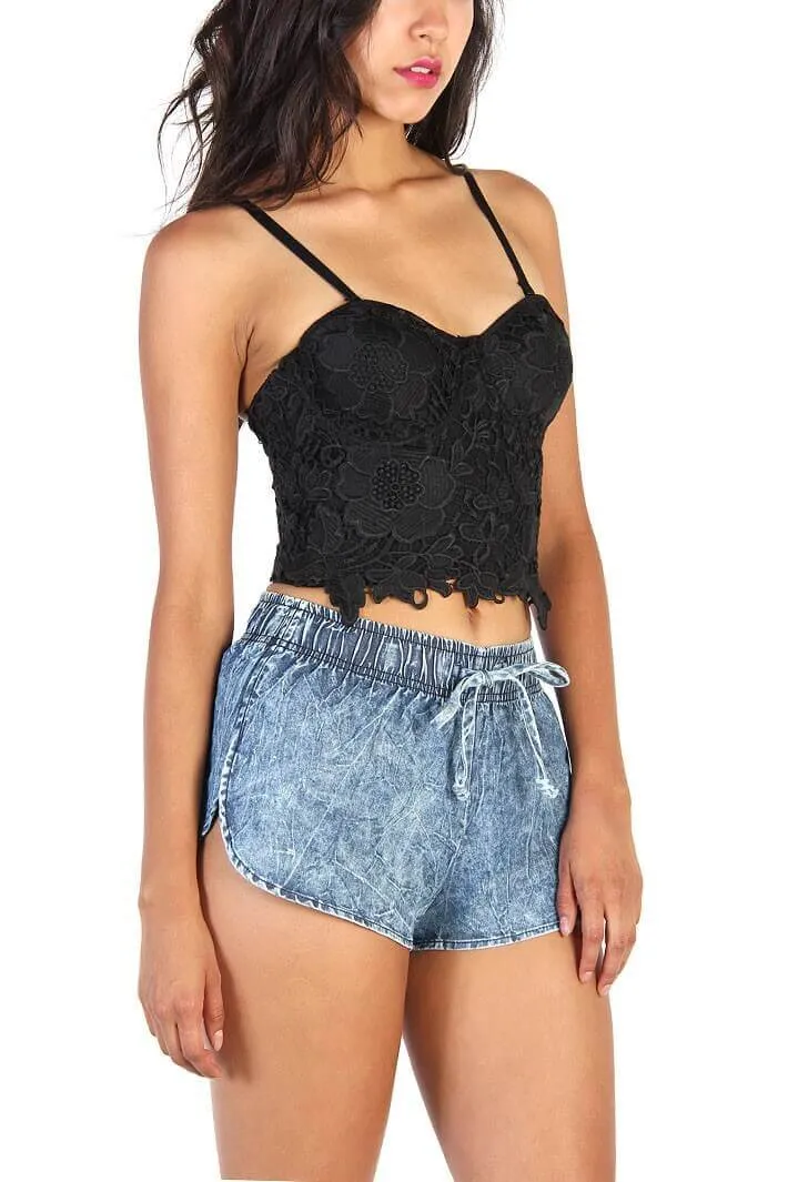 Women's Embroidery Flower Lace Bustier Crop Top
