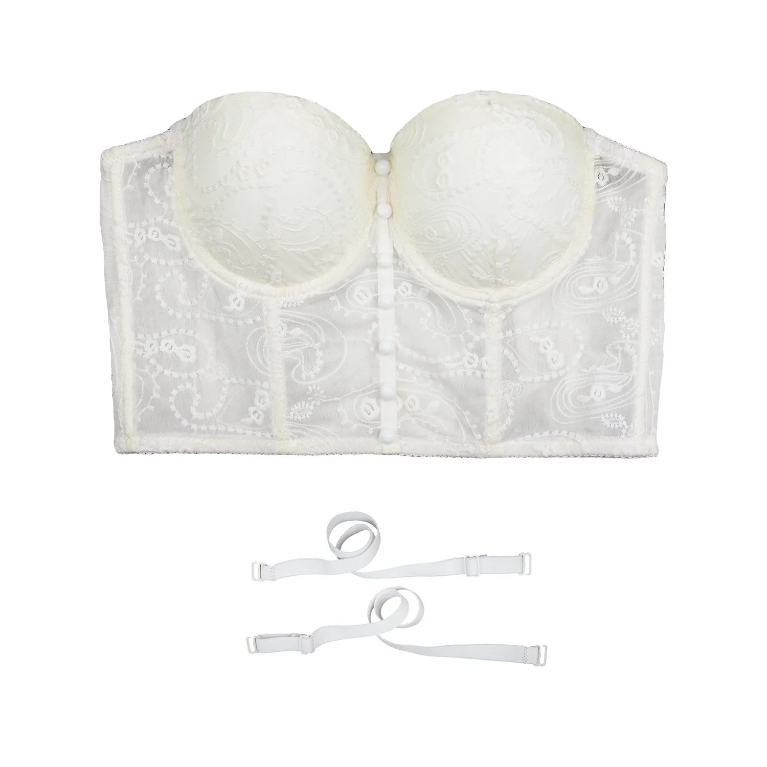Women's Floral Lace Button Mesh Bustier Crop Top Sexy Corset Bra White