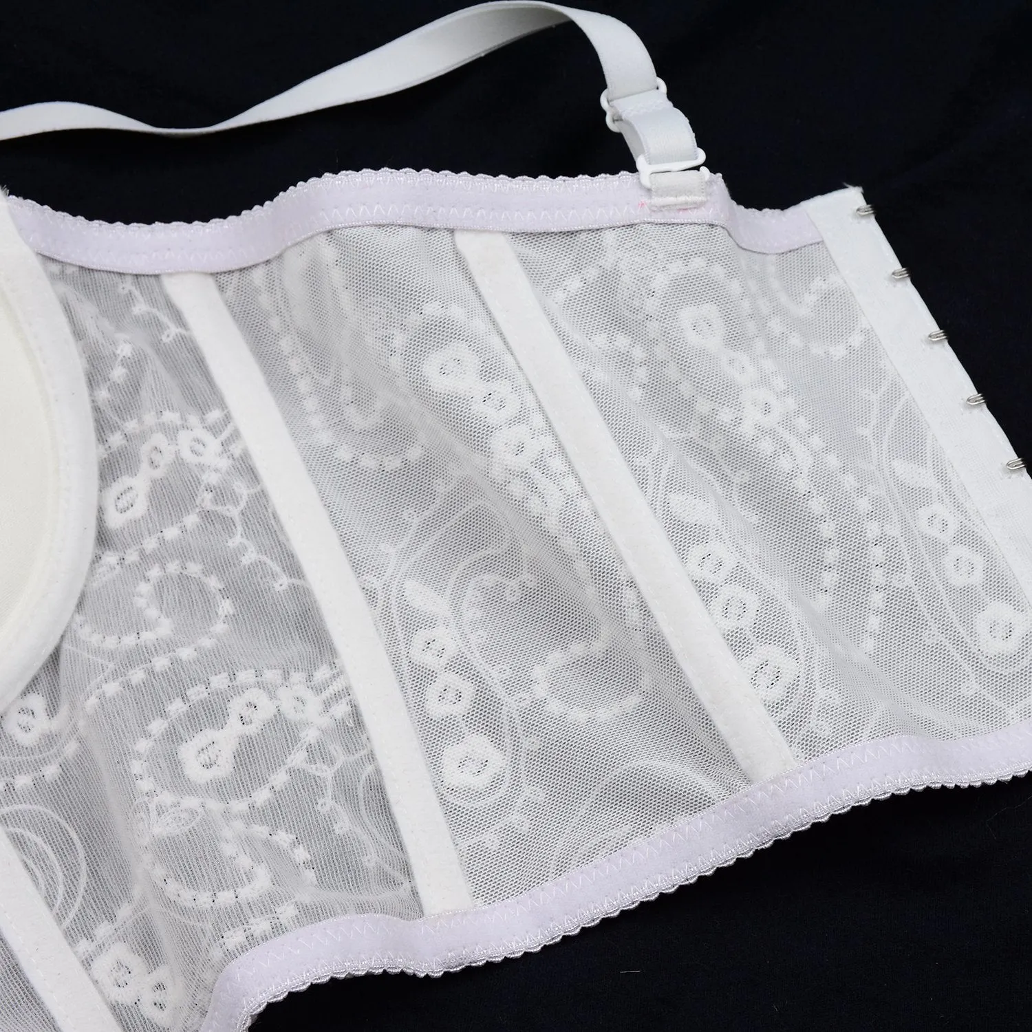 Women's Floral Lace Button Mesh Bustier Crop Top Sexy Corset Bra White