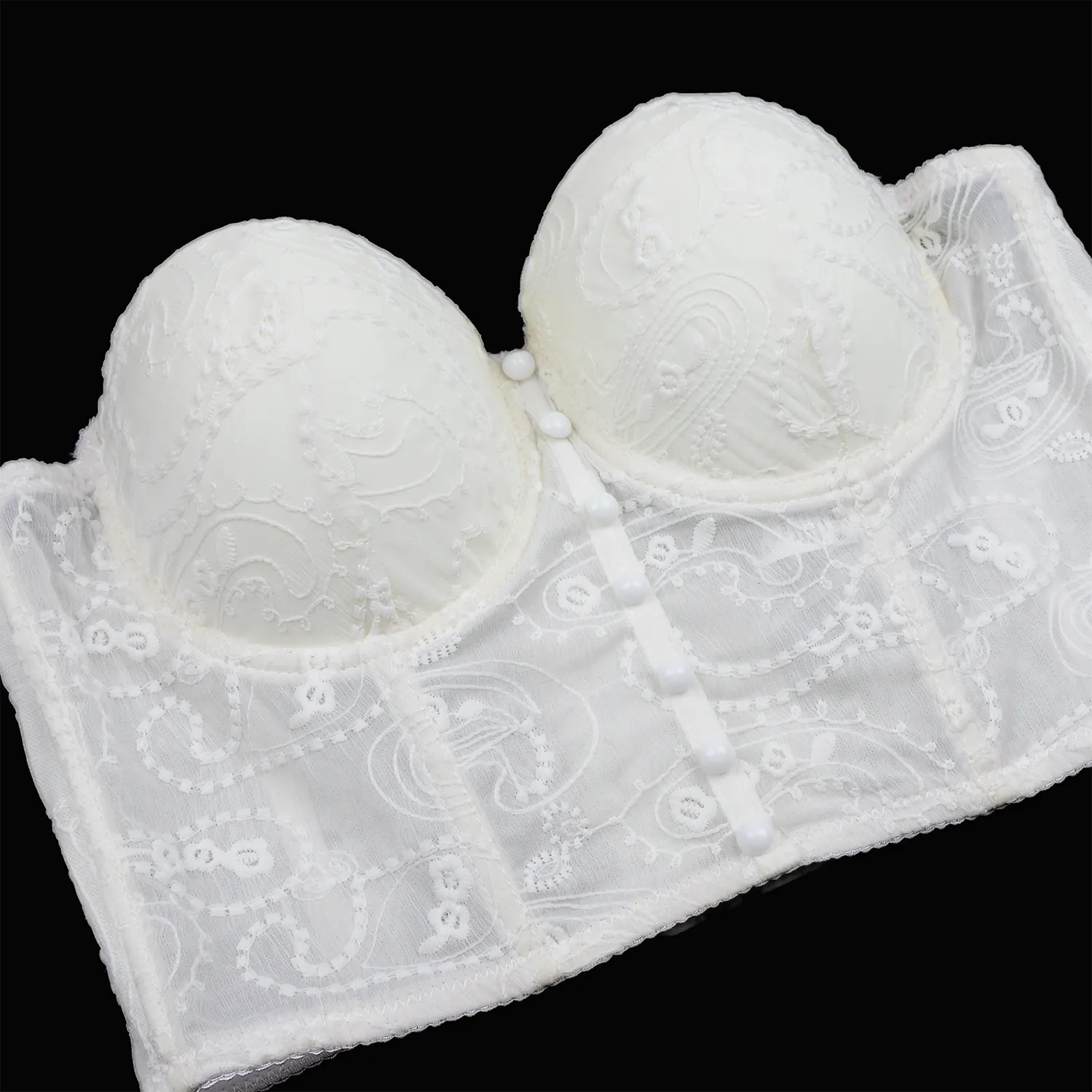 Women's Floral Lace Button Mesh Bustier Crop Top Sexy Corset Bra White