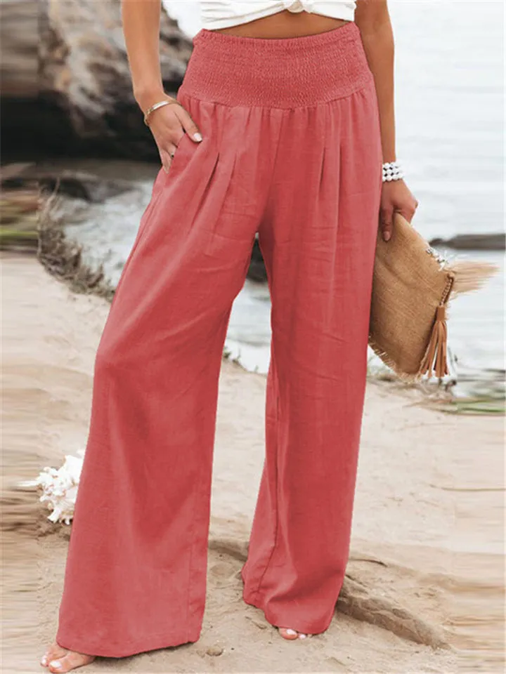 Women's High Waist Wide Leg Cotton Linen Pants