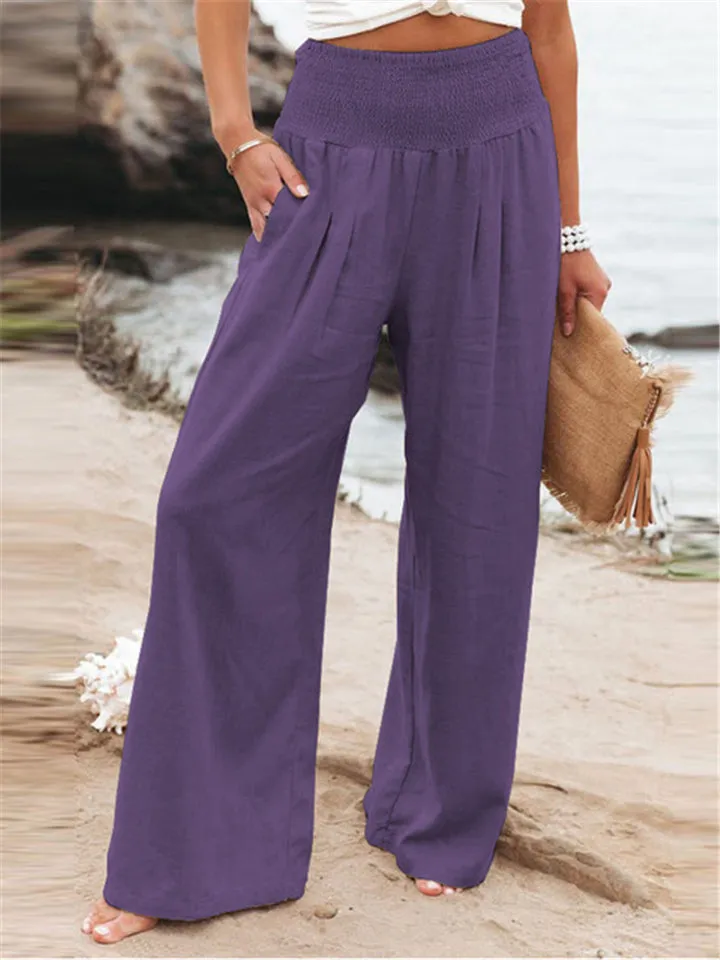 Women's High Waist Wide Leg Cotton Linen Pants
