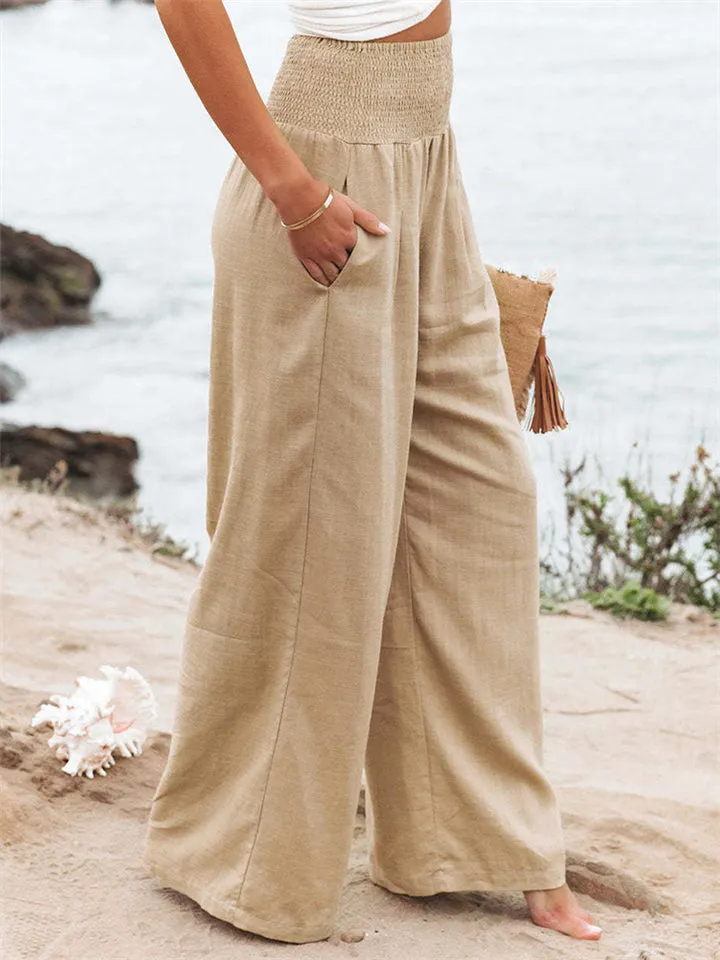 Women's High Waist Wide Leg Cotton Linen Pants
