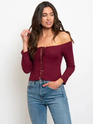 WOMEN'S LONG SLEEVE LACE UP TOP