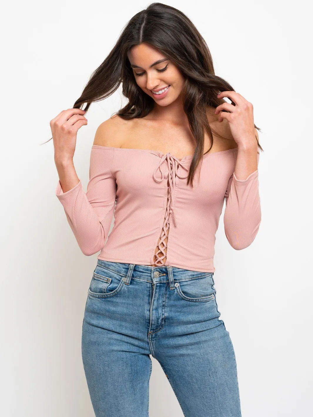 WOMEN'S LONG SLEEVE LACE UP TOP