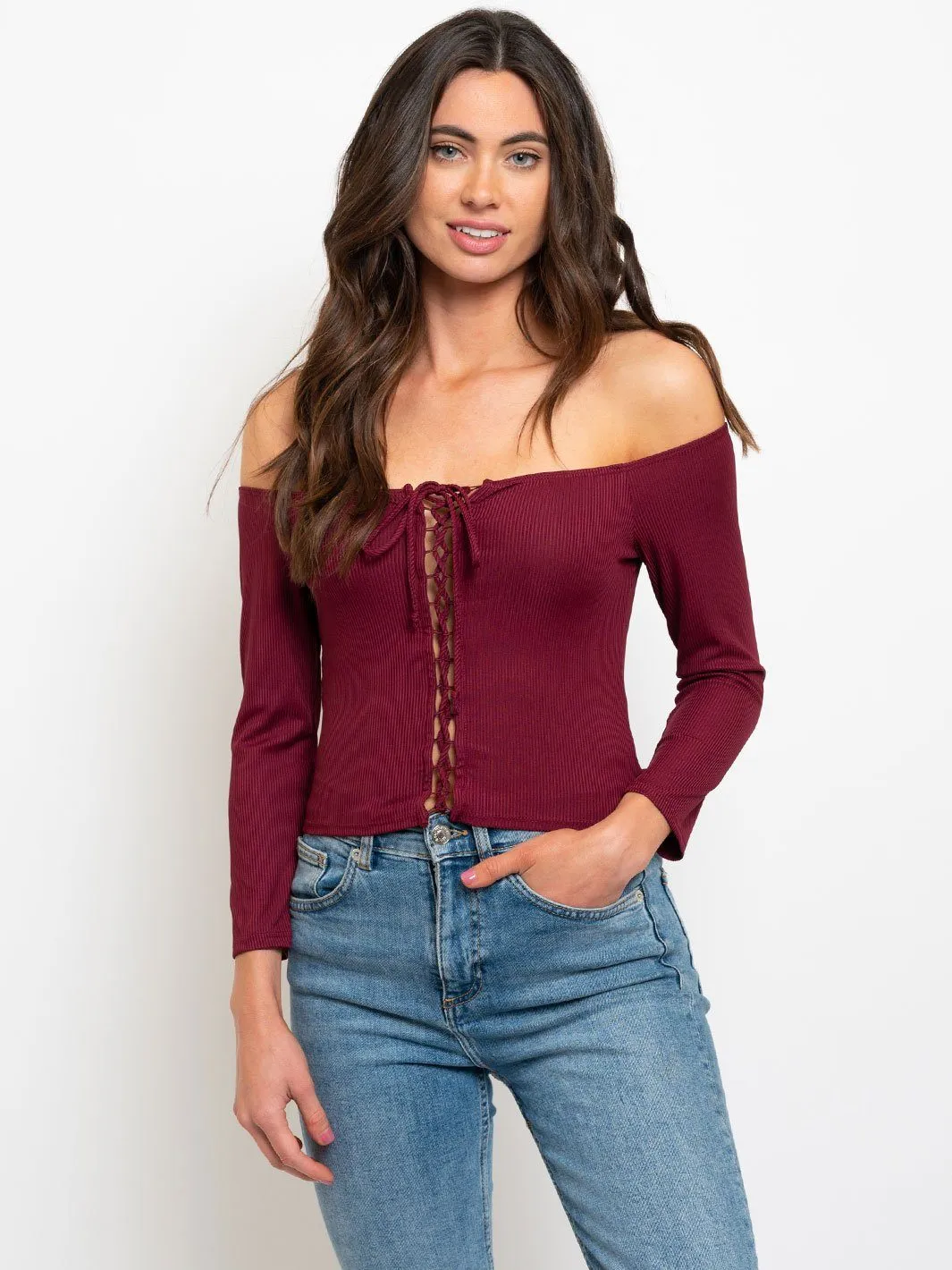 WOMEN'S LONG SLEEVE LACE UP TOP