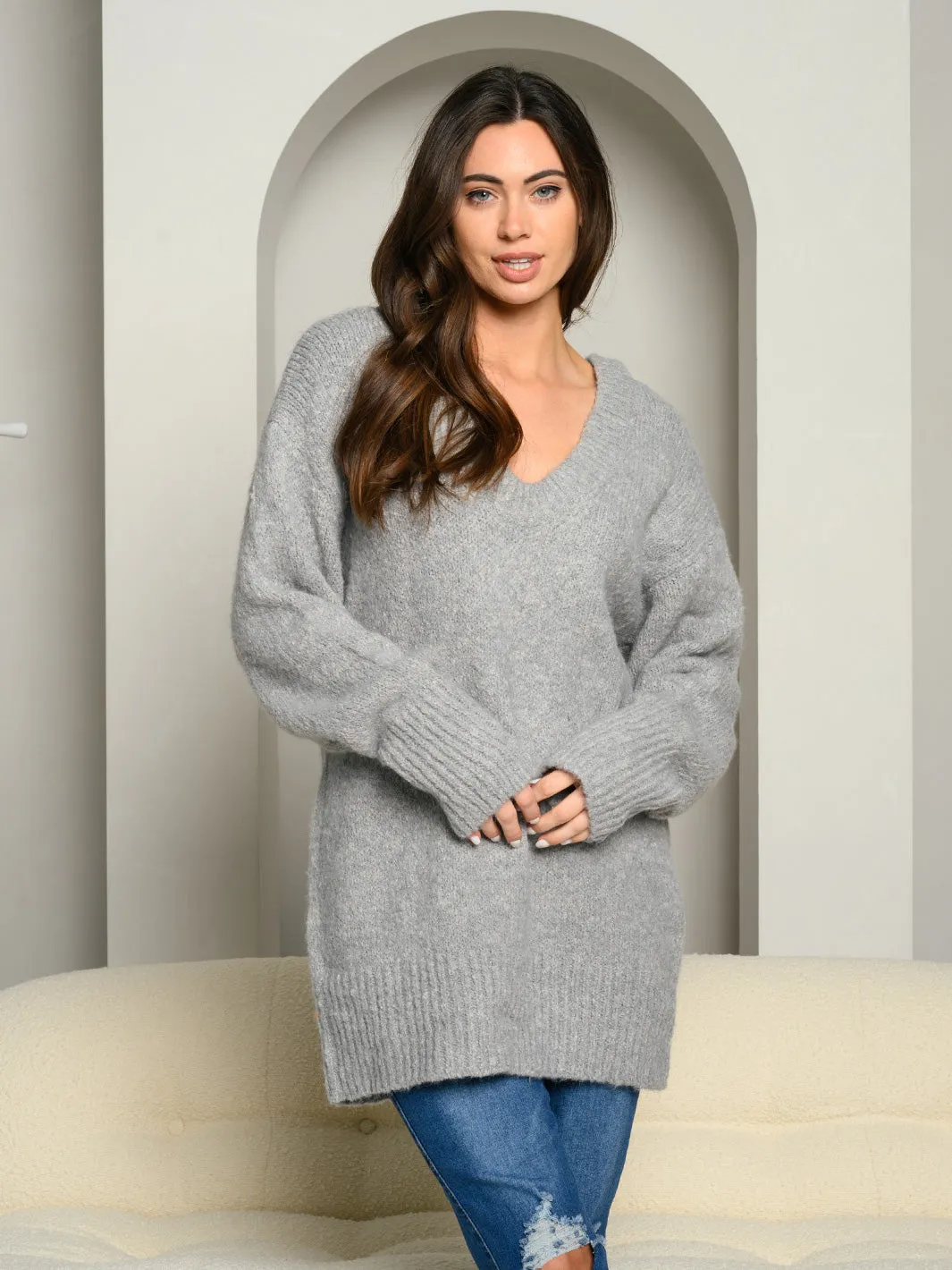 WOMEN'S LONG SLEEVE V-NECK SWEATER TOP