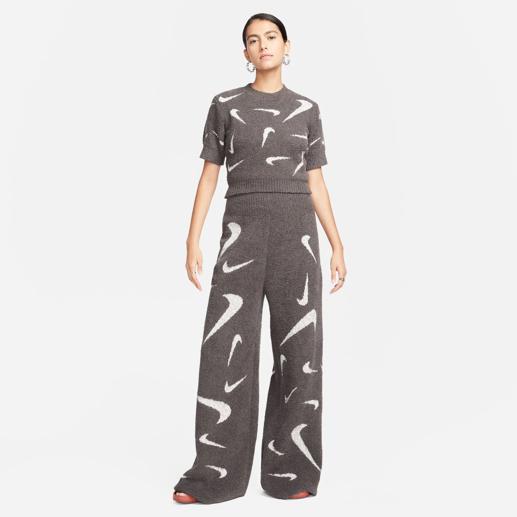 Womens Nike Phoenix Wide-Leg Cozy Knit Pants 'Grey'