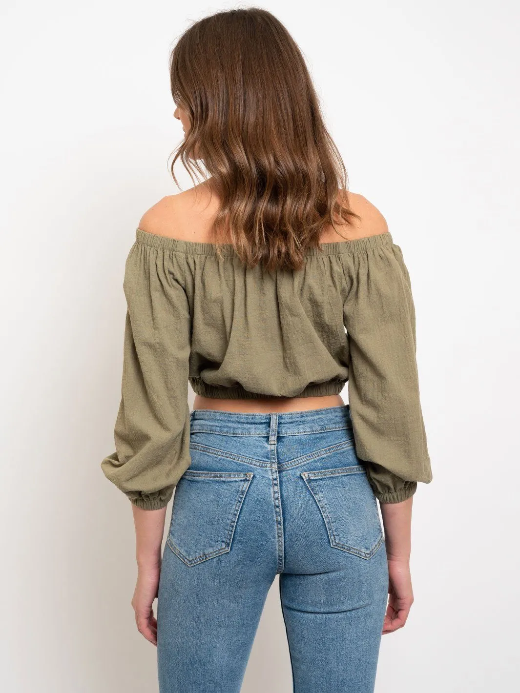WOMEN'S OFF SHOULDER LONG SLEEVE CROP TOP