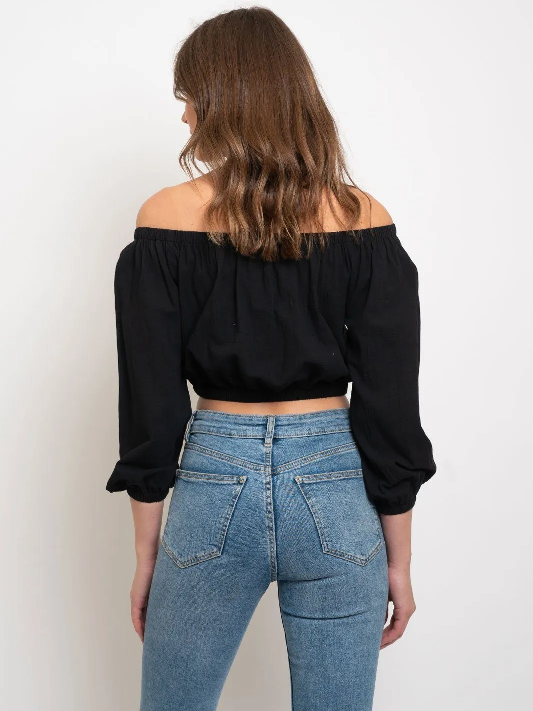 WOMEN'S OFF SHOULDER LONG SLEEVE CROP TOP