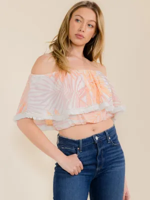 WOMEN'S OFF SHOULDER PRINTED CROP TOP