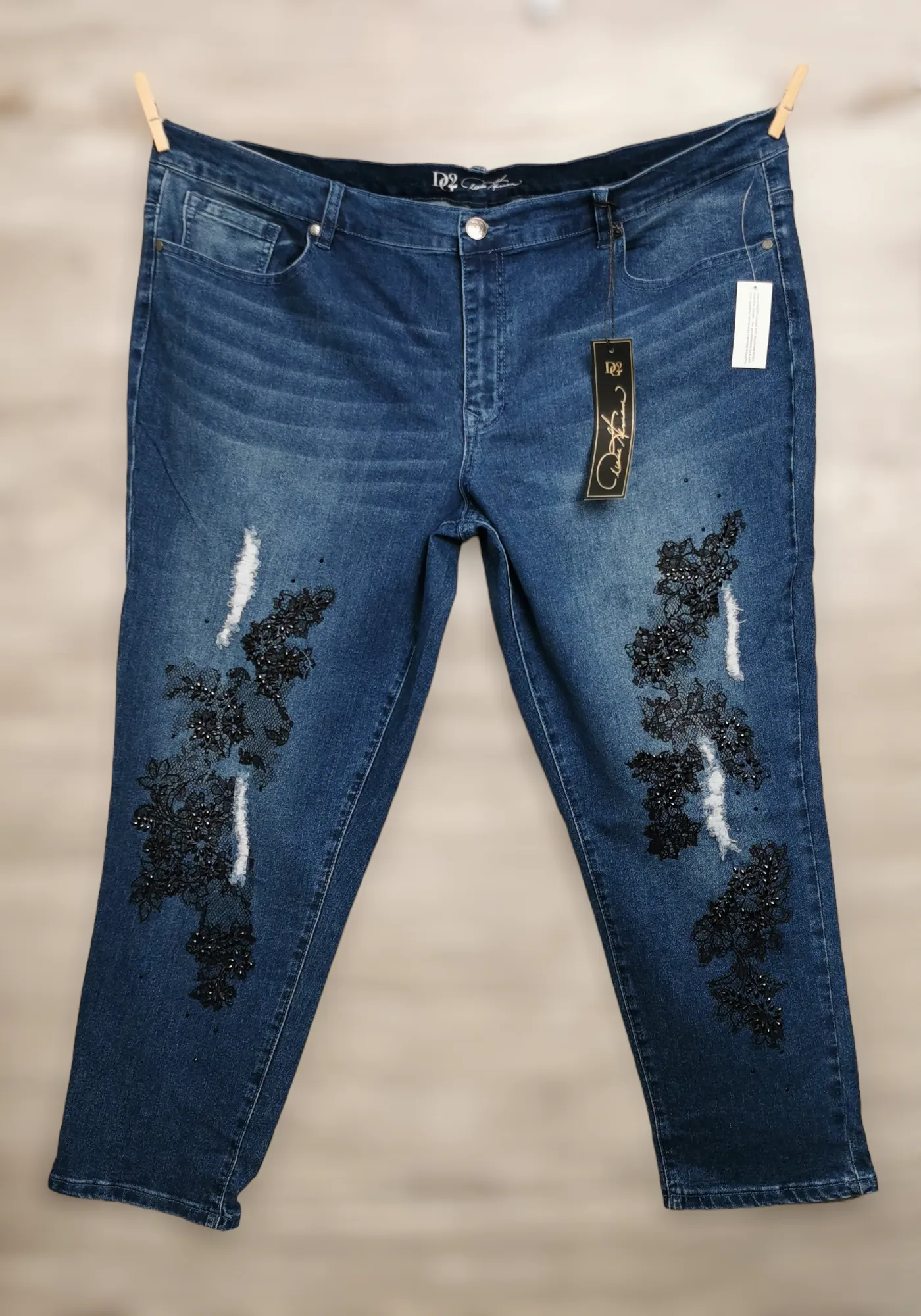 WOMENS PLUS SIZE 24 PETITE - DG2 By Diane Gilman, Bohemian Lace Embroidered Stretchy Jeans NWT B27