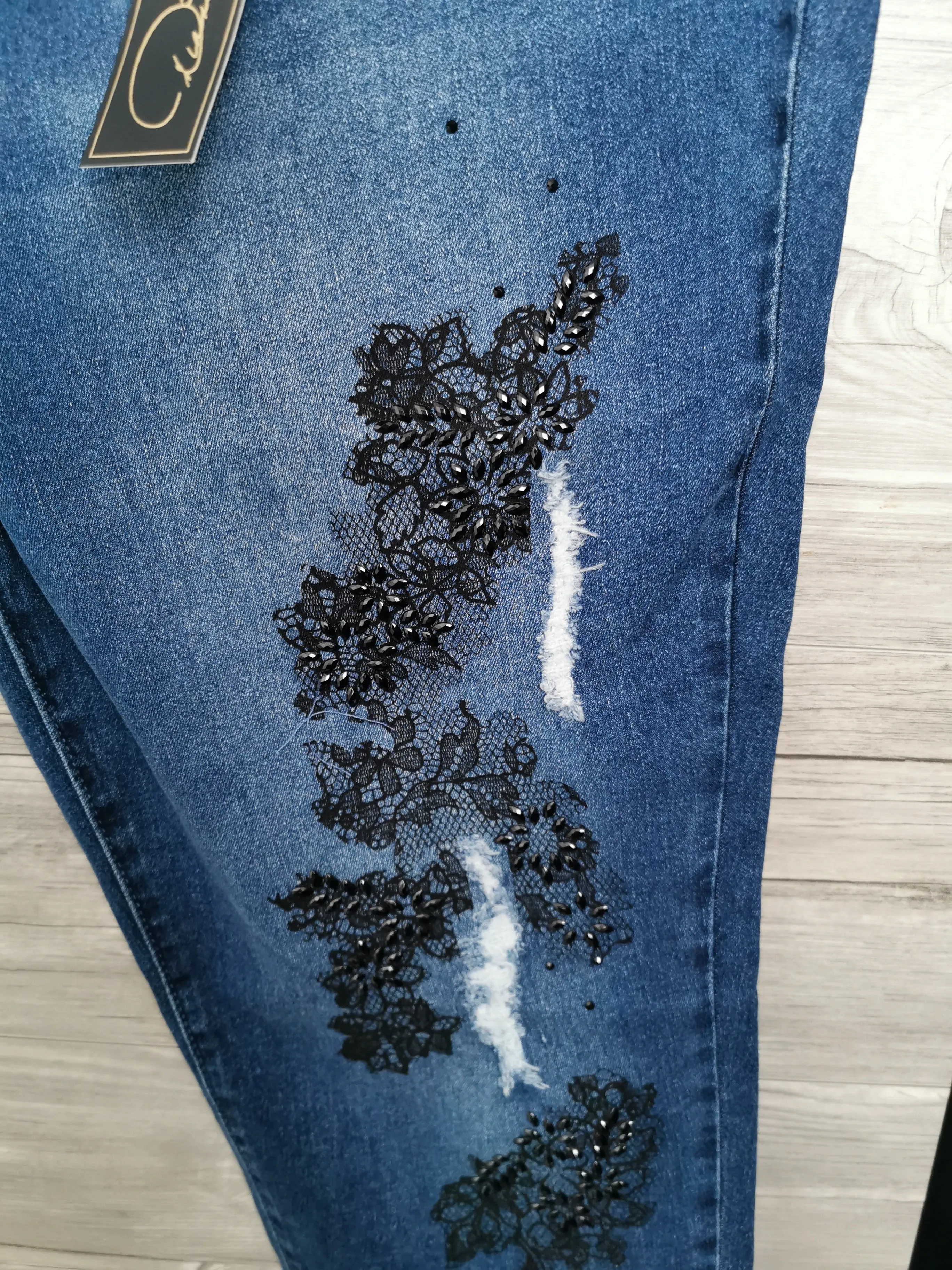 WOMENS PLUS SIZE 24 PETITE - DG2 By Diane Gilman, Bohemian Lace Embroidered Stretchy Jeans NWT B27