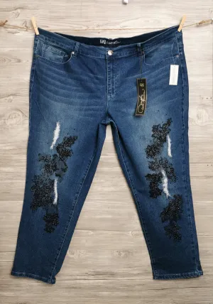 WOMENS PLUS SIZE 24 PETITE - DG2 By Diane Gilman, Bohemian Lace Embroidered Stretchy Jeans NWT B27