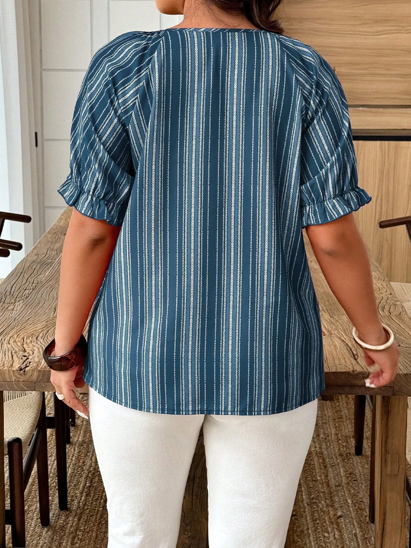 women's Plus Size Casual Striped Print Short Sleeve Shirt