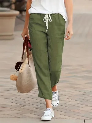 women's Plus Size With Pockets Women's Travel Pants Cotton Linen Nine Women's Casual Pants Casual Loose Solid Color Lace Up