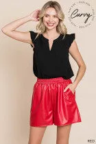 Women's Pu Solid Elastic Band Short Pants