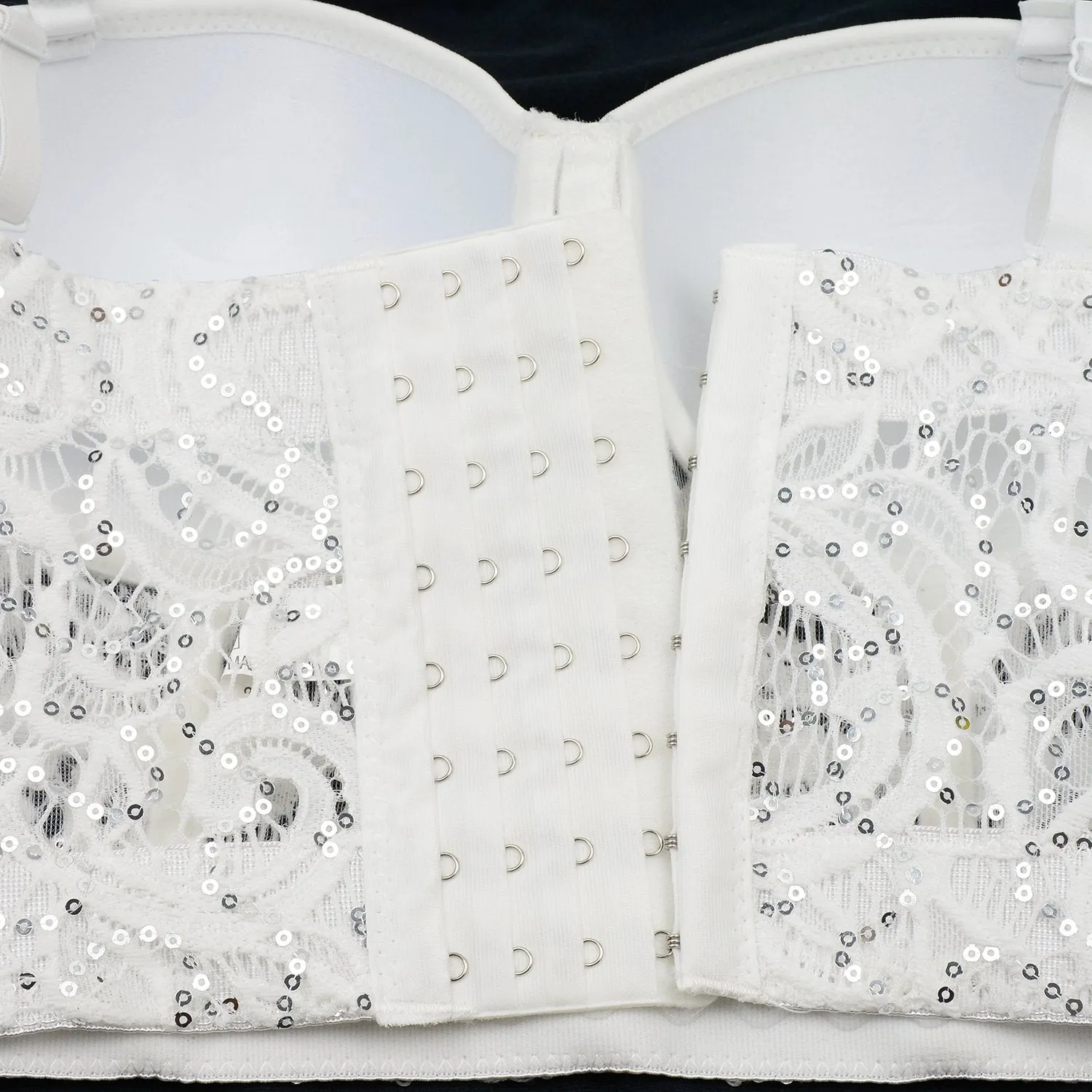 Women's Sequin Lace Bustier Crop Top Sexy Mesh Corset Vest White