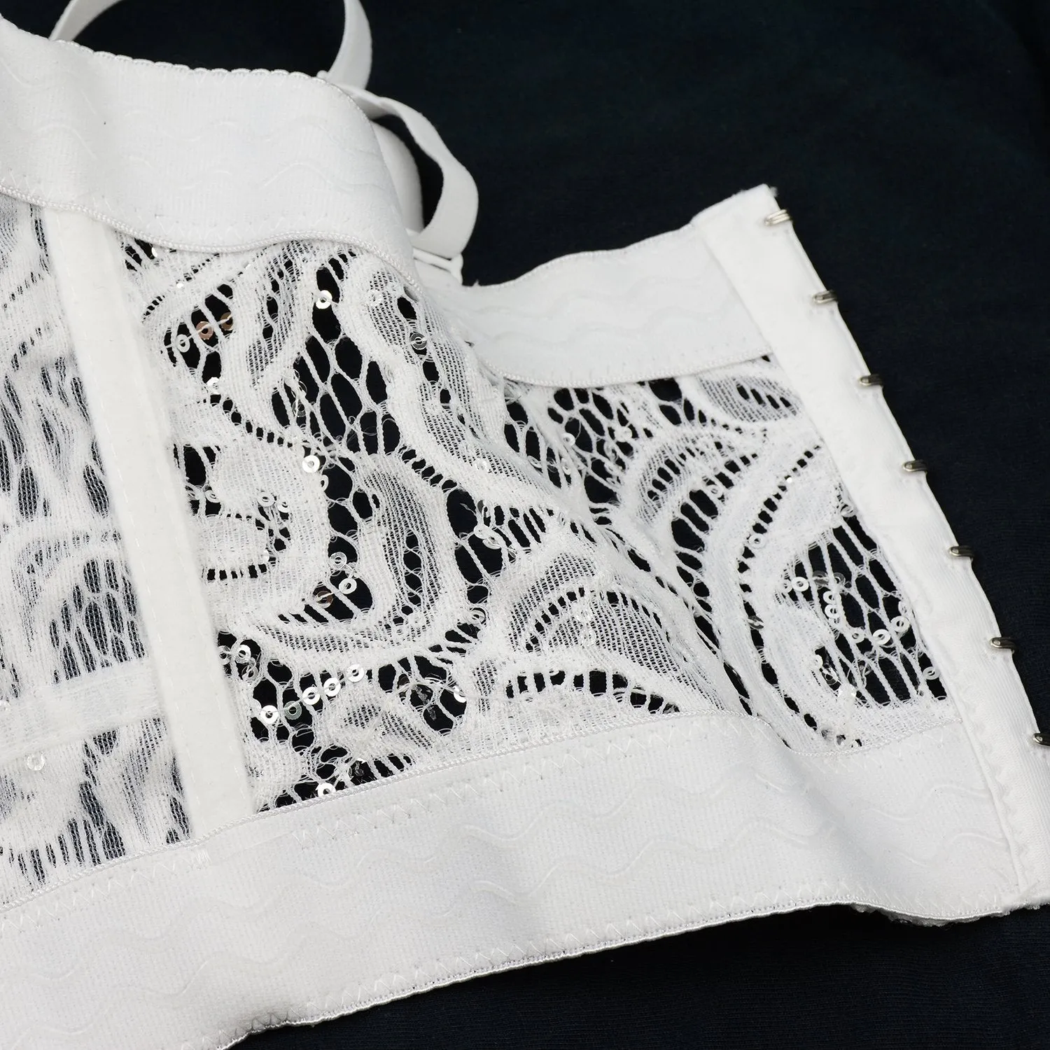 Women's Sequin Lace Bustier Crop Top Sexy Mesh Corset Vest White