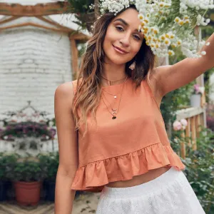 Women's Solid Color Round Neck Crop Tops