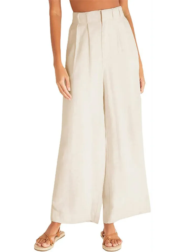 Women's Spring High Waist Cotton Linen Wide Leg Pants