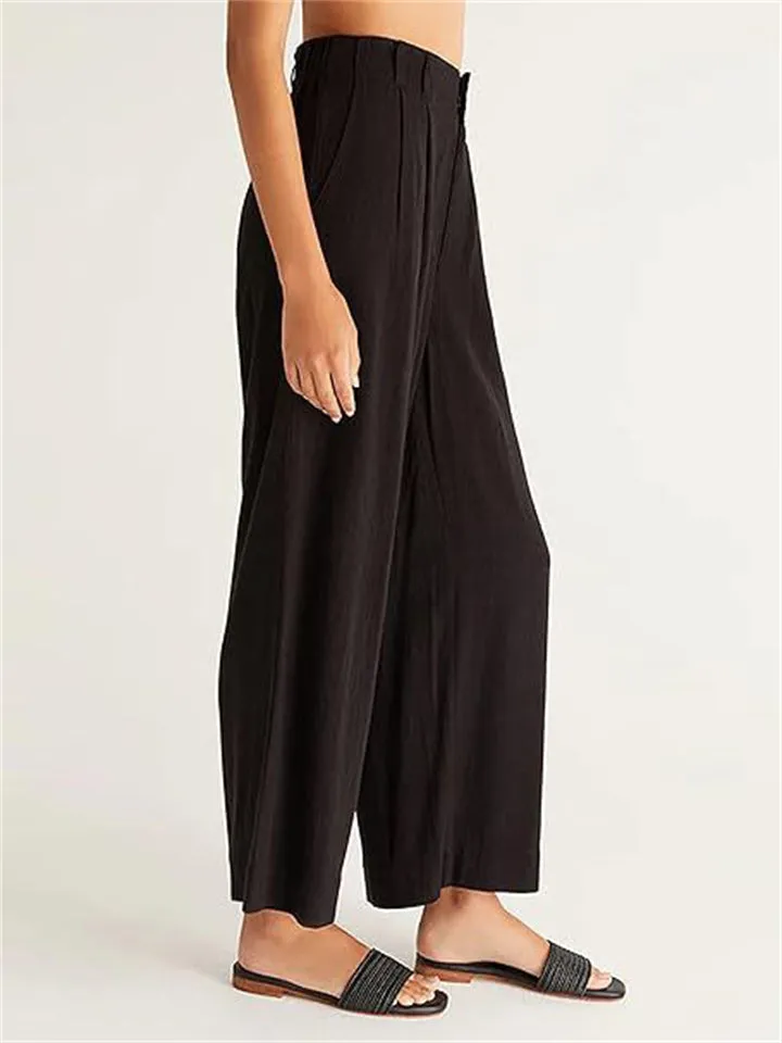 Women's Spring High Waist Cotton Linen Wide Leg Pants