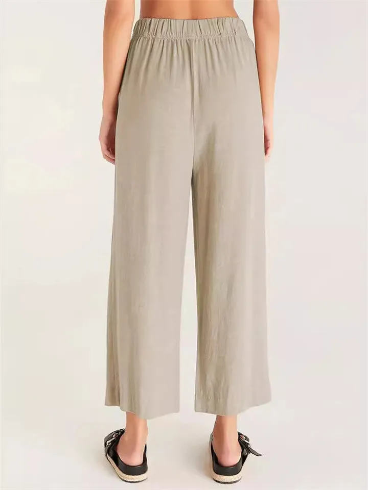 Women's Spring High Waist Cotton Linen Wide Leg Pants