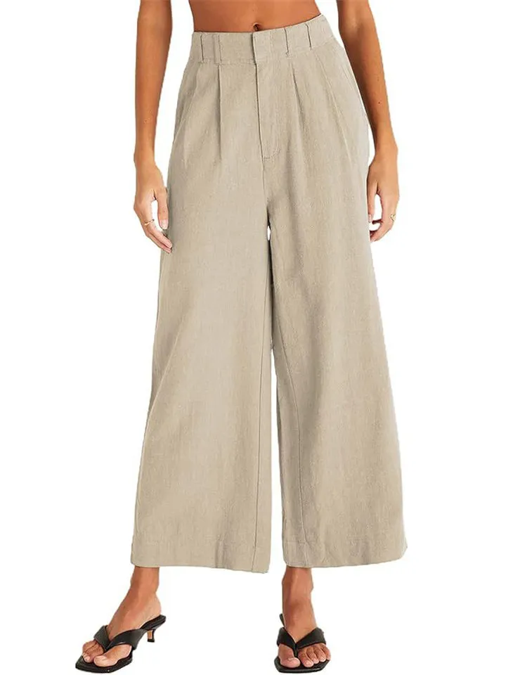 Women's Spring High Waist Cotton Linen Wide Leg Pants