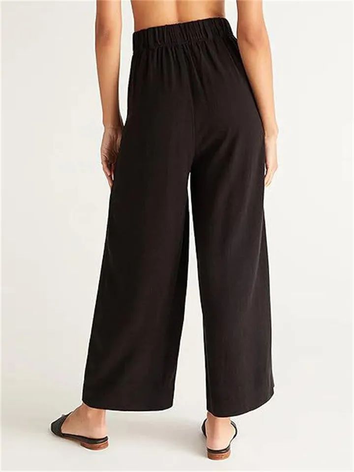 Women's Spring High Waist Cotton Linen Wide Leg Pants