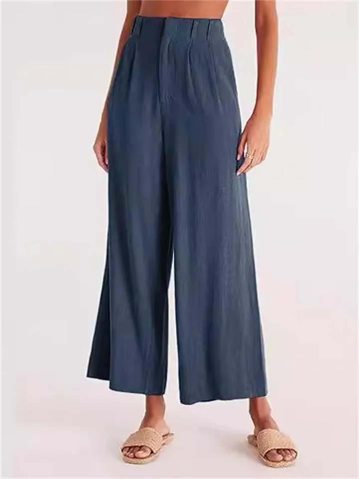 Women's Spring High Waist Cotton Linen Wide Leg Pants