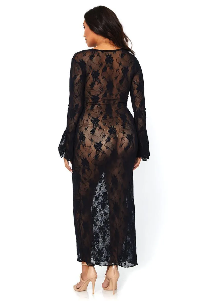 Women's Stretch Lace Deep-V Long Sleeve