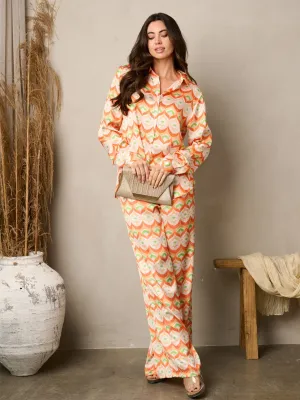 WOMEN'S WIDE LEG MULTI PRINT PANTS