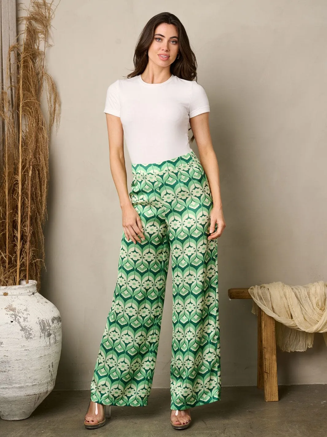 WOMEN'S WIDE LEG MULTI PRINT PANTS