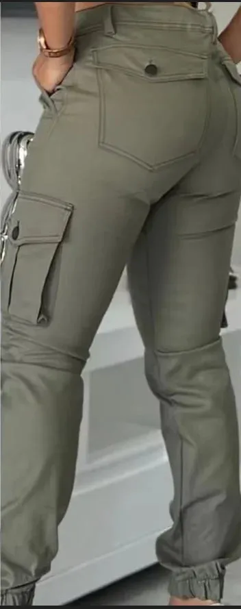 Women's Work Pants 2025 Autumn Winter Latest Urban High Waist Multiple Pockets Design Cuffed Cargo Pants Slim Fit Trousers
