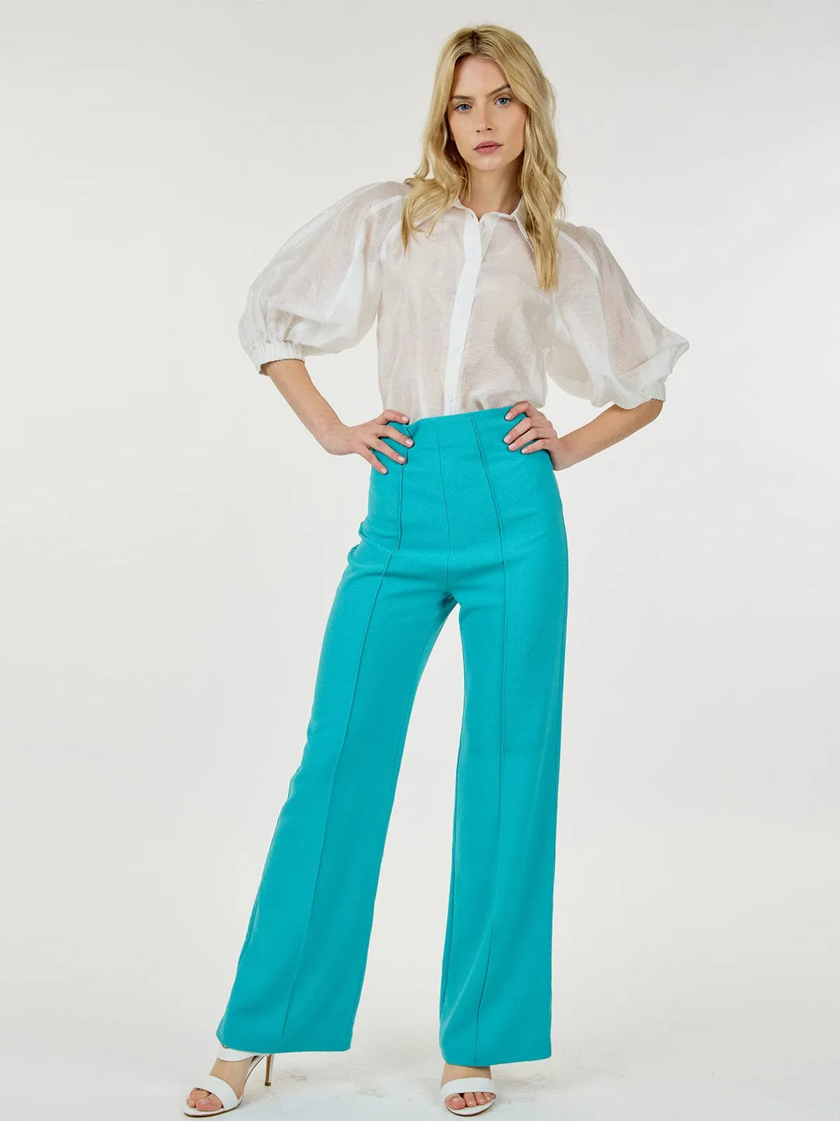 WOMEN'S ZIP UP WIDE LEG PANTS
