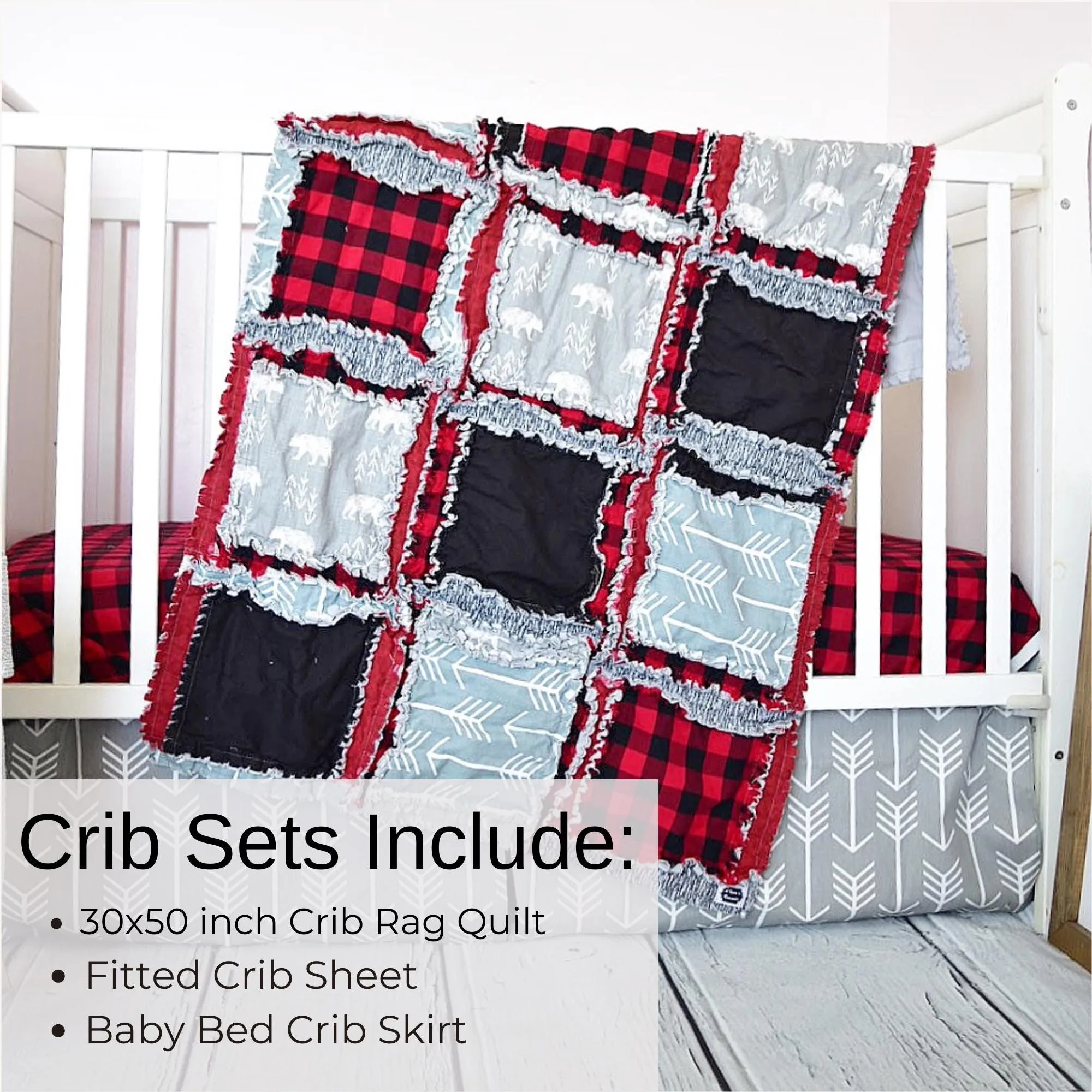Woodland Theme Lumberjack Blanket Plaid Crib Bedding, Baby Boy Quilts for Sale, Toddler Bedding Boy