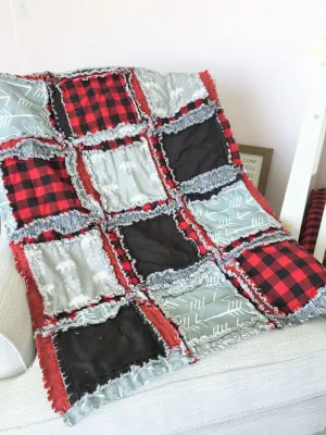 Woodland Theme Lumberjack Blanket Plaid Crib Bedding, Baby Boy Quilts for Sale, Toddler Bedding Boy