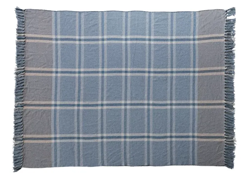 Woven Recycled Cotton Blend Throw w/ Fringe