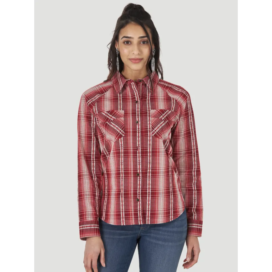 Wrangler Women's Wrangler Retro® Long Sleeve Flannel Plaid Shirt - Red Multi