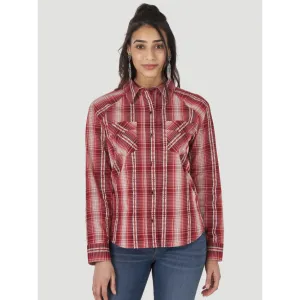Wrangler Women's Wrangler Retro® Long Sleeve Flannel Plaid Shirt - Red Multi
