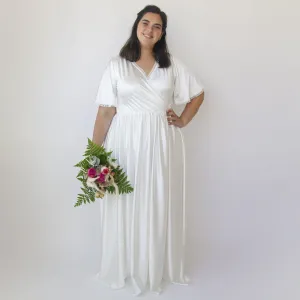 Wrap dress Butterfly Sleeves Ivory wedding dress with pockets #1344