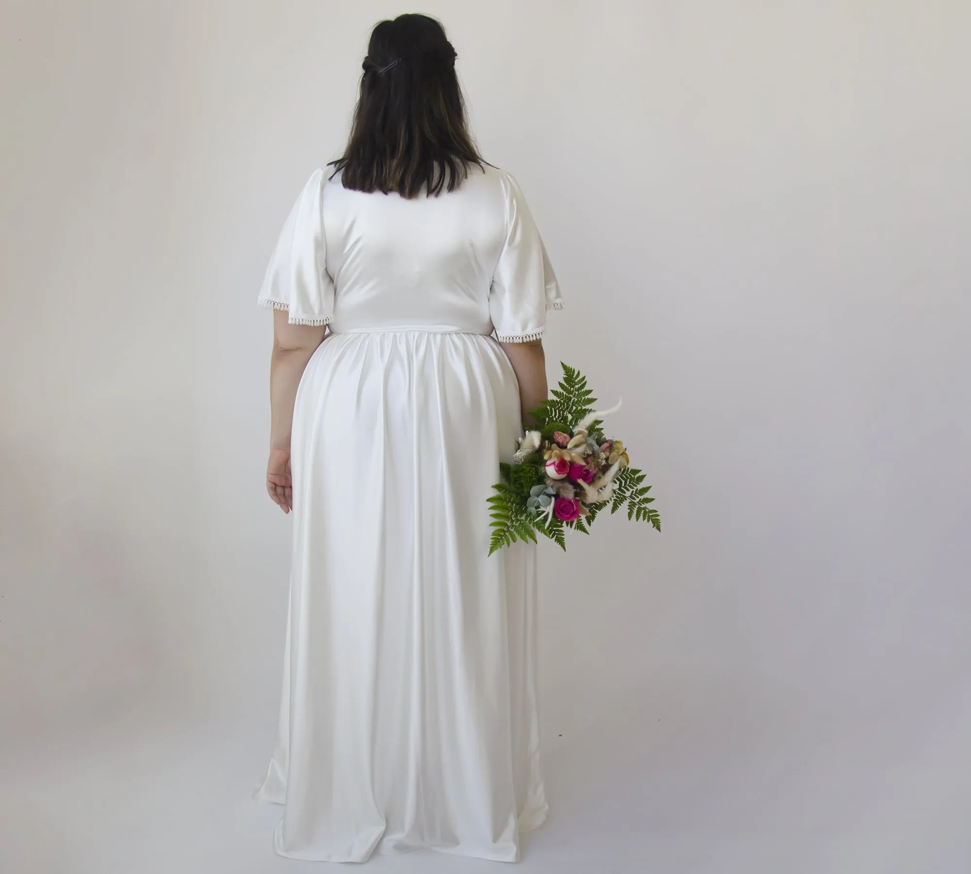 Wrap dress Butterfly Sleeves Ivory wedding dress with pockets #1344