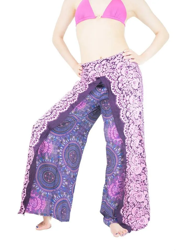 Wrap pants Boho beach pants hippie pants Vacation Open Leg Pants Bohemian wrap around pants with elastic in the back