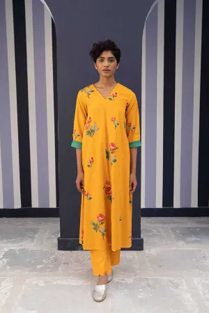 YAM   I   Granada GULKAND YELLOW KURTA SET 2  (KURTA & PANTS) COTTON YELLOW YAMBILLIE07