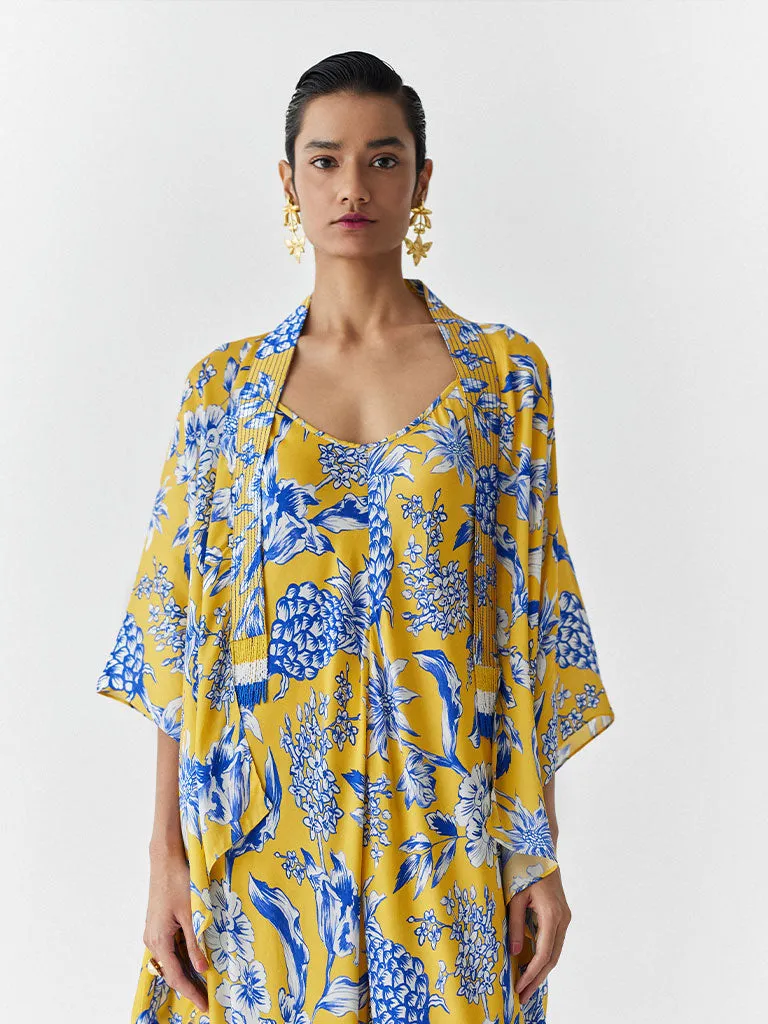 Yellow Pineapple Jumpsuit & Cape Set