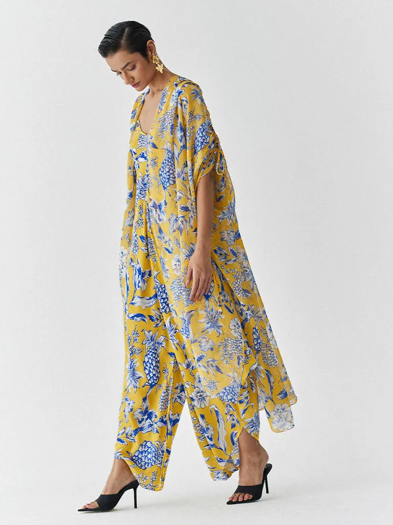 Yellow Pineapple Jumpsuit & Cape Set